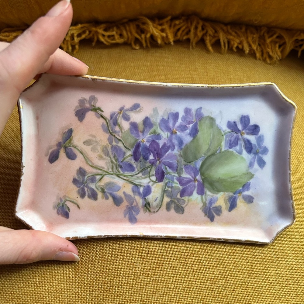 Antique 1800s William Guerin W.G. & Co. Limoges, France Hand-Painted Violet Dish - Picture 3 of 9